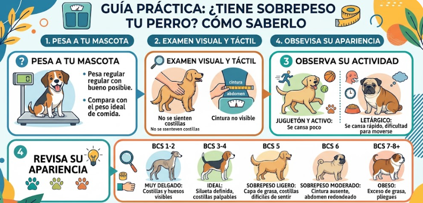 Dueño comprobando las costillas de su perro para valorar si tiene sobrepeso