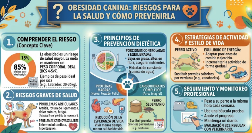 Perro con buen peso paseando activo junto a su dueño en un parque
